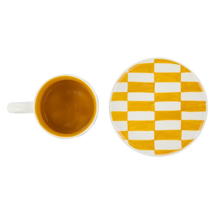 Emporium Check Mug & Plate Set Blue & Orange
