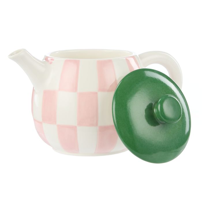 Emporium Check Teapot 700ml Pink & Green