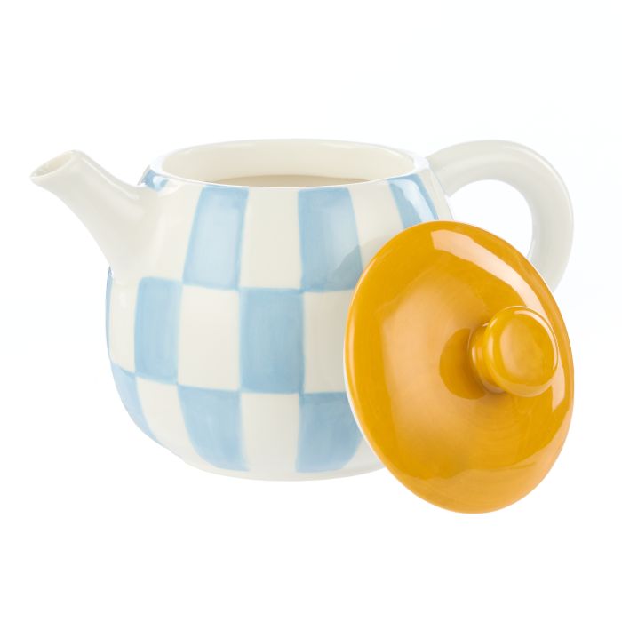 Emporium Check Teapot 700ml Blue & Orange