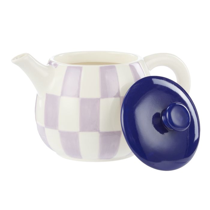 Emporium Check Teapot 700ml Lilac & Navy