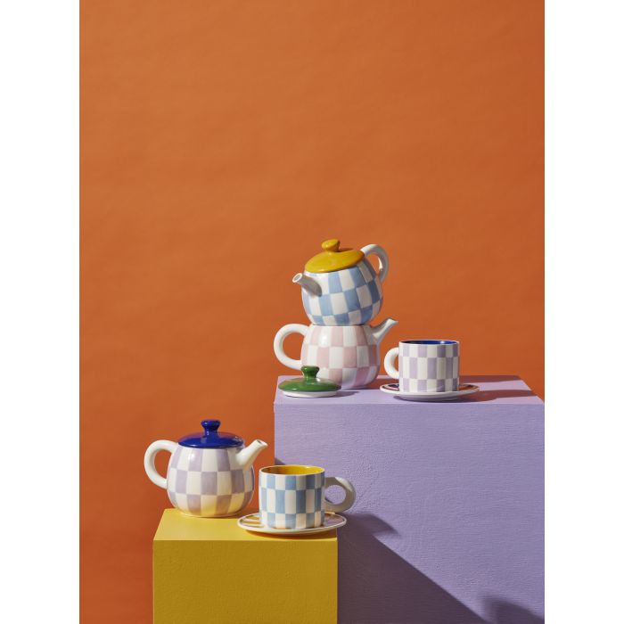 Emporium Check Teapot 700ml Lilac & Navy