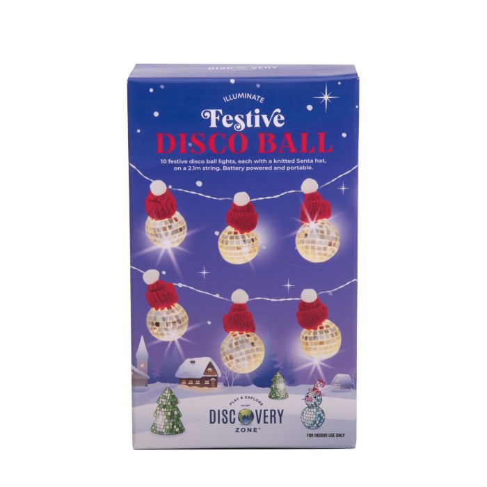 Discovery Zone Illuminate String Lights Santa Hat Disco Ball Silver & Red