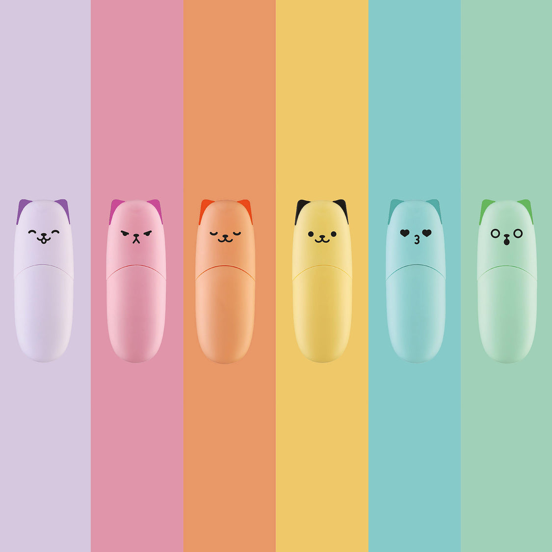 Mustard Kitty Cats Highlighters Multi-Coloured 3x1.5x8cm