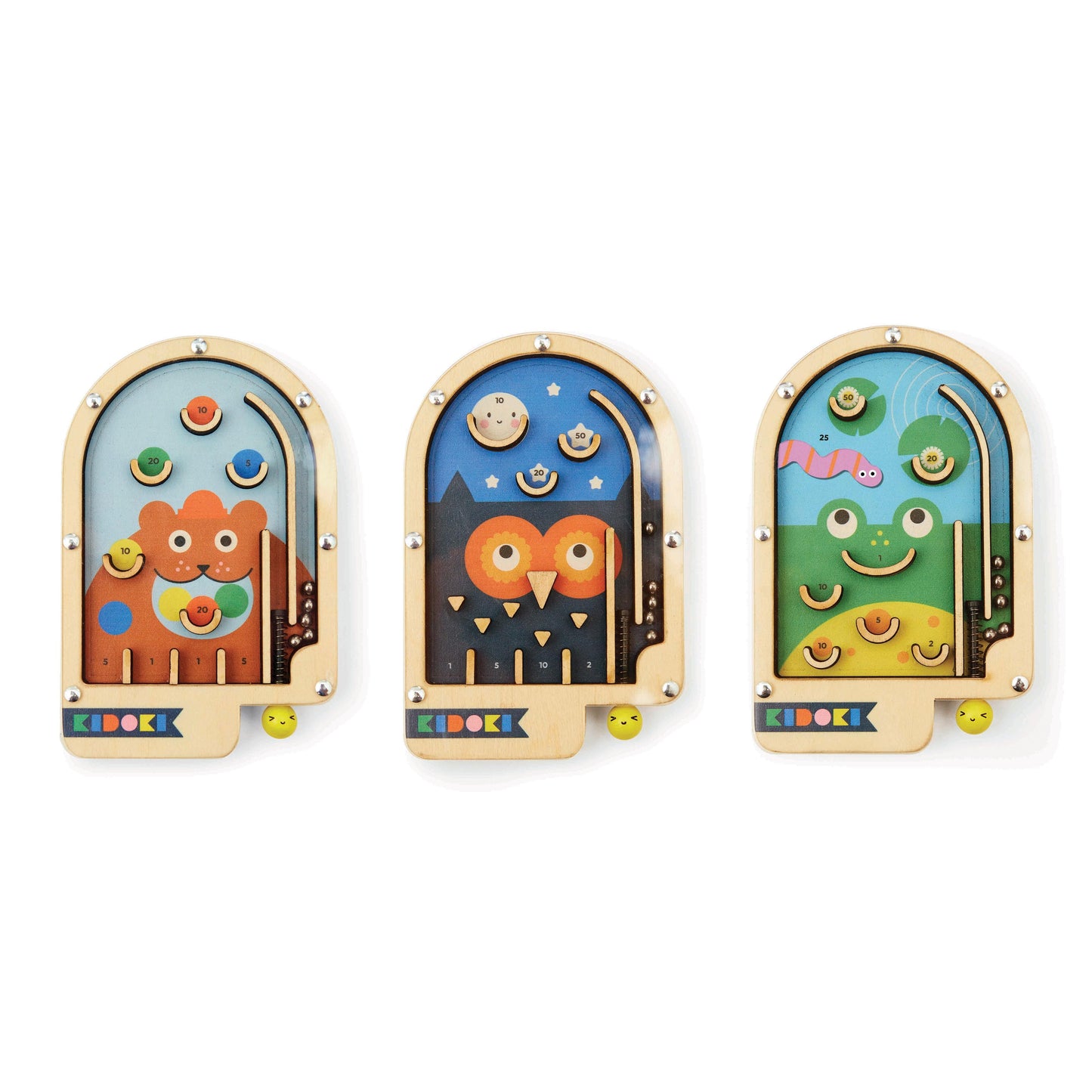 KIKKERLAND KIDOKI WOODEN PINBALL (12 DISP) MULTI-COLOURED 13.7X9X13.5CM