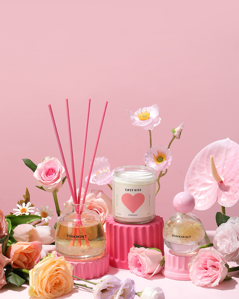 Pinkmint Candle Tipsy Kiss Reed Diffuser Crystal Infused