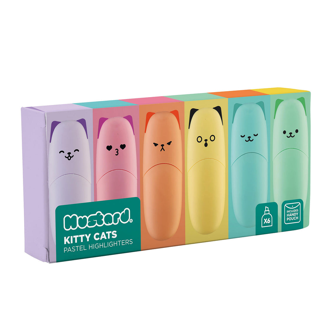 Mustard Kitty Cats Highlighters Multi-Coloured 3x1.5x8cm