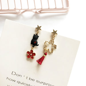 Luninana Earrings -  The Black Sakura Cat Earrings YBY011