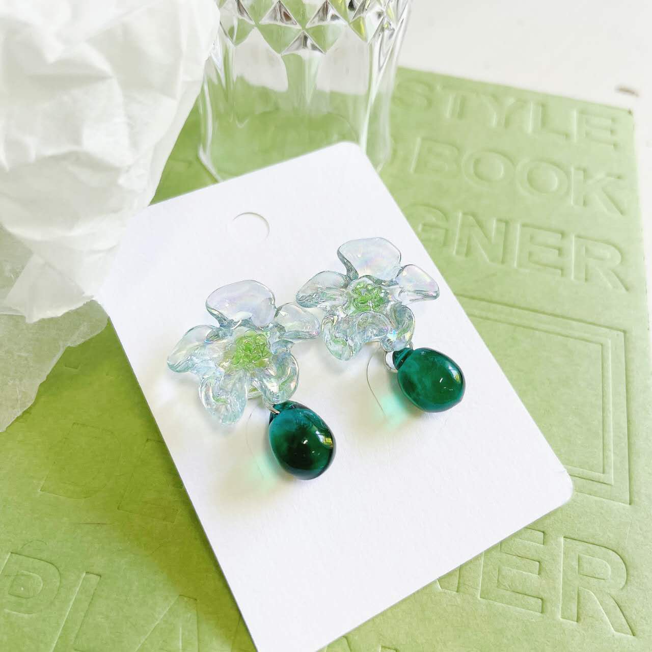 Luninana Earrings -  Crystal Jade Flower Earrings LL005