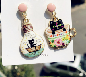 Luninana Earrings - Happy Cat Earrings - Black XJ001