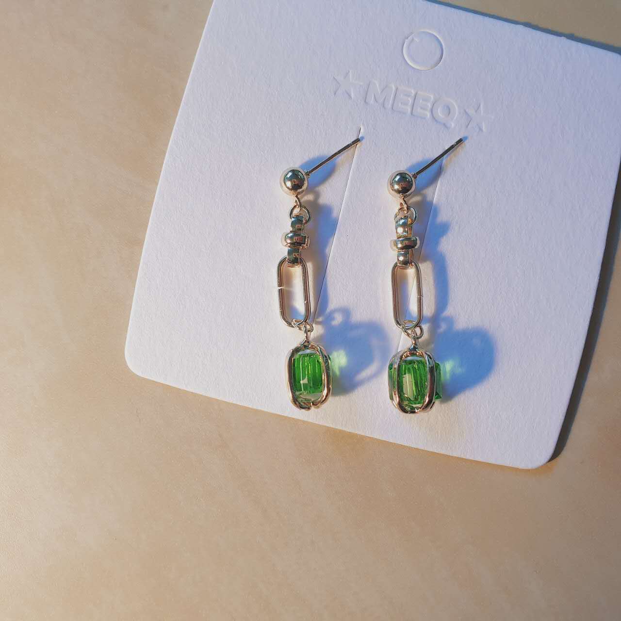 Luninana Earrings - Golden Green Crystal Earrings YX018