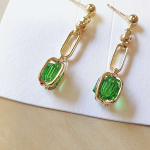 Luninana Earrings - Golden Green Crystal Earrings YX018