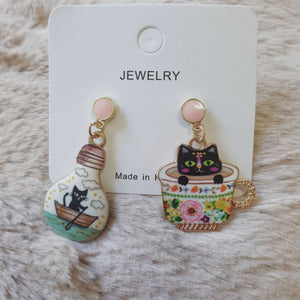 Luninana Earrings - Happy Cat Earrings - Black XJ001