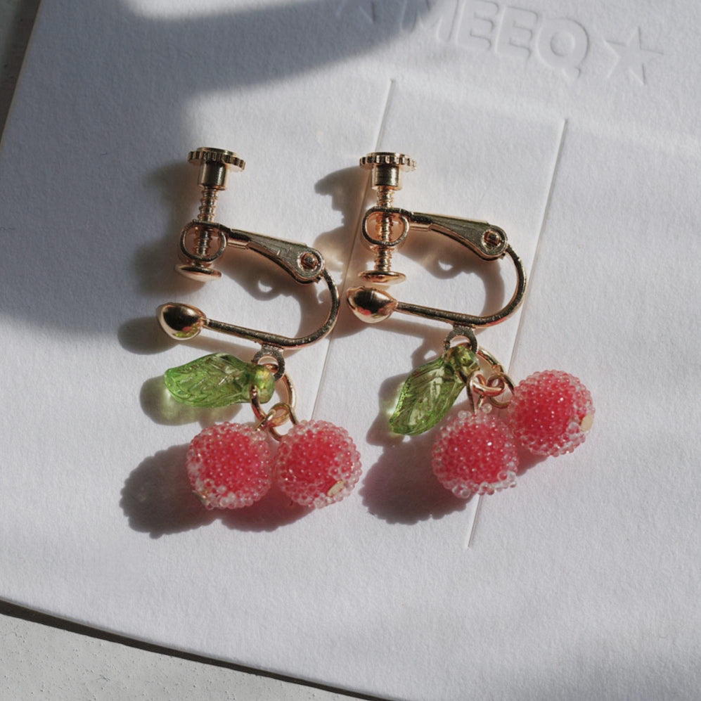 Luninana Clip-On Earrings - Cute Red Bubble Cherry LL003