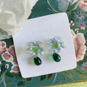 Luninana Clip-on Earrings - Crystal Jade Flower Earrings LL006
