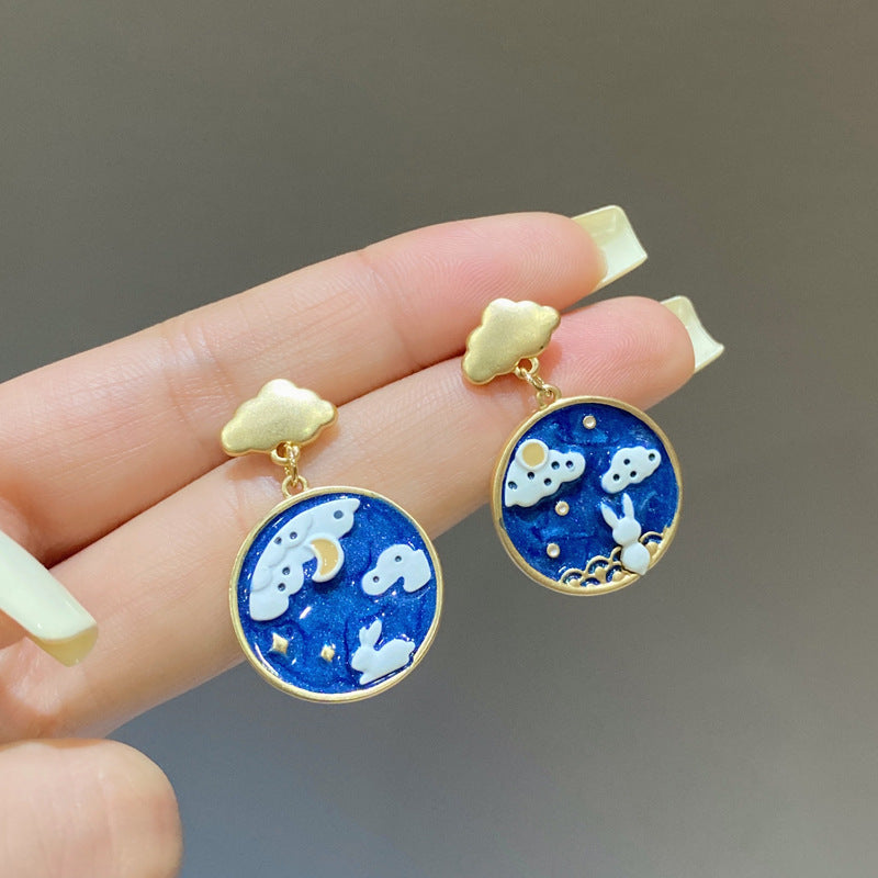 Luninana Earrings - Star Gazing Bunny Round Earrings YBY055