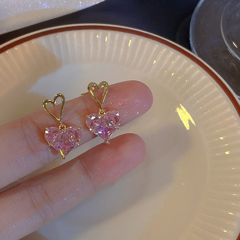Luninana Earrings - French Styles Crystal Pink Heart Earrings YX012