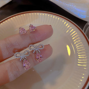 Luninana Earrings - French Styles Pink Crystal Bow Tie Earrings YX017