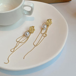 Luninana Earrings -  Elegant Golden Pearl Earrings YBY028