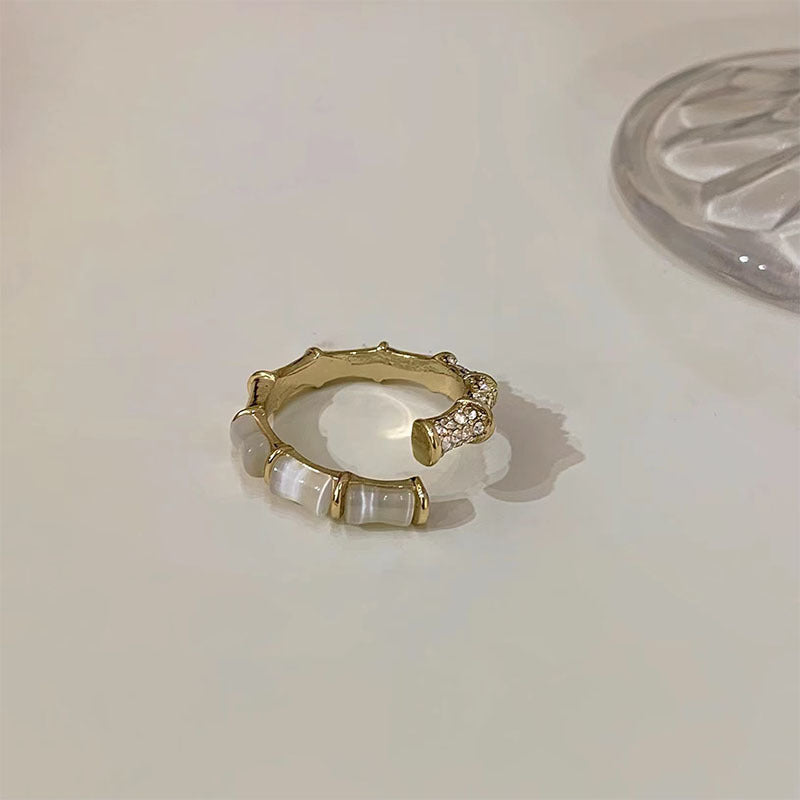 Luninana Ring - Bamboo With Pearl Joints Ring XX019