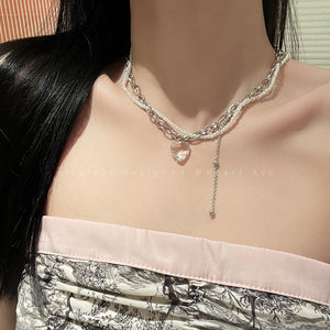 Luninana Necklace - Crystal Heart Pearl Necklace YX023