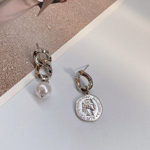 Luninana Earrings - Coin Dangle with Pearl Earrings YBY046