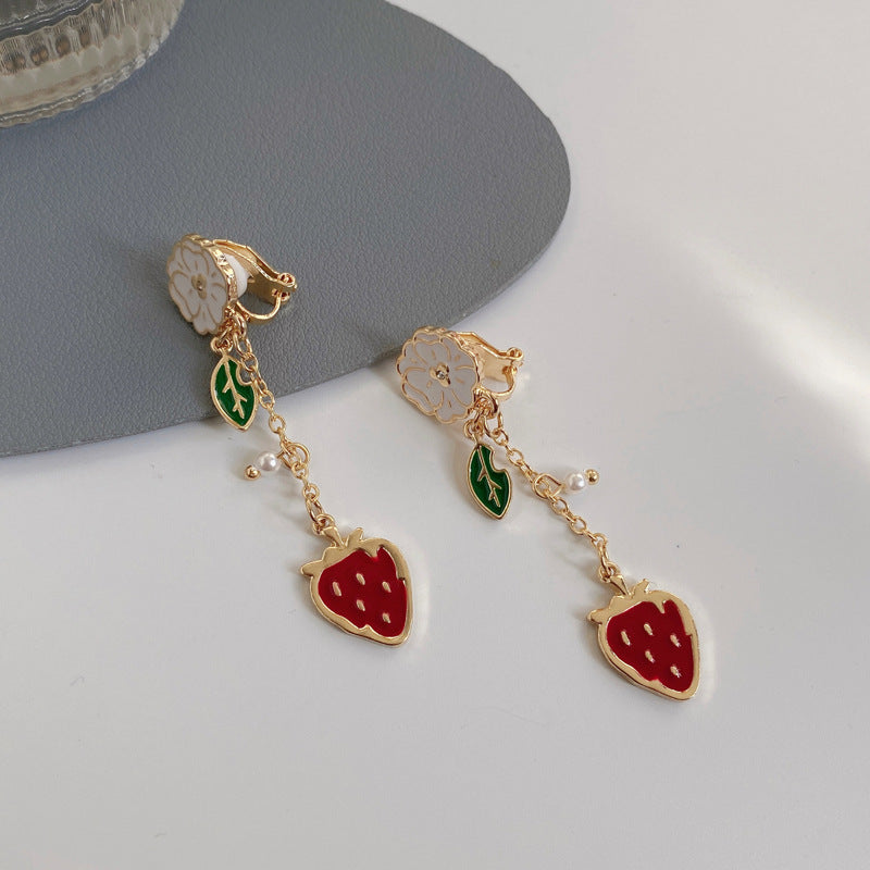Luninana Clip-on Earrings - Strawberry Floral Earrings YBY087