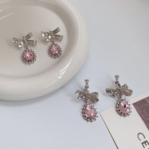 Luninana Earrings -  Pink Crystal with Ribbon Earrings YBY043