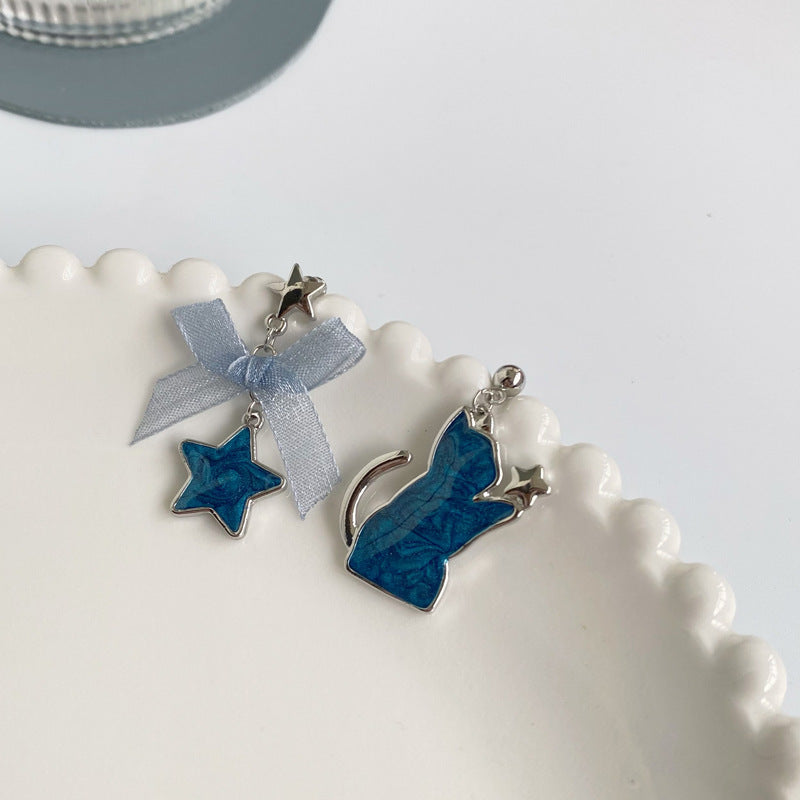 Luninana Earrings -  Marble Blue Cat Earrings YBY041