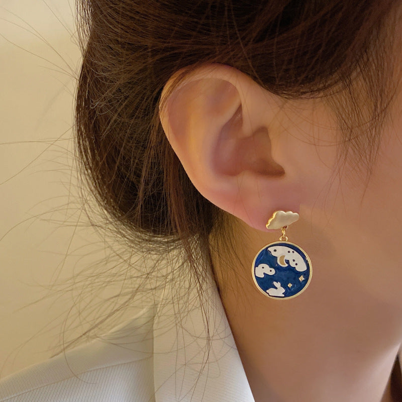 Luninana Earrings - Star Gazing Bunny Round Earrings YBY055