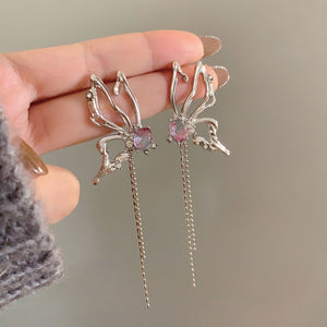 Luninana Earrings - Tassel Butterfly with Pink Gem Earrings YBY084