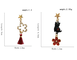 Luninana Earrings -  The Black Sakura Cat Earrings YBY011