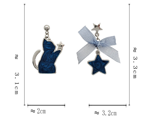 Luninana Clip-on Earrings - Marble Blue Cat Earrings YBY042