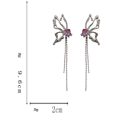 Luninana Earrings - Tassel Butterfly with Pink Gem Earrings YBY084