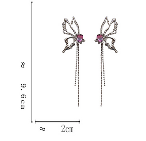 Luninana Earrings - Tassel Butterfly with Pink Gem Earrings YBY084