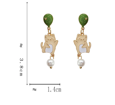 Luninana Earrings - Jade Dancing Kitten YBY067