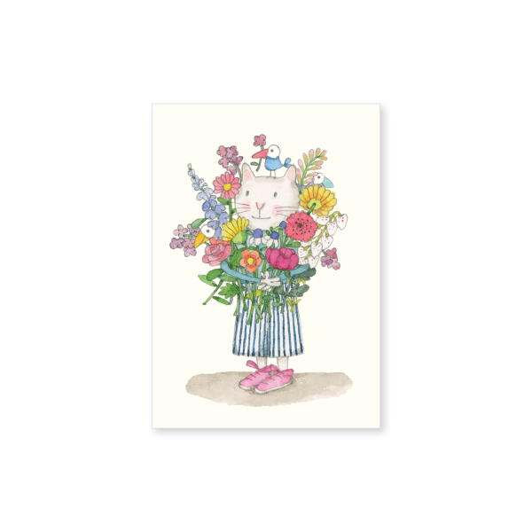 Affirmations - Twigseeds Mini Card - Cat with flowers - T342