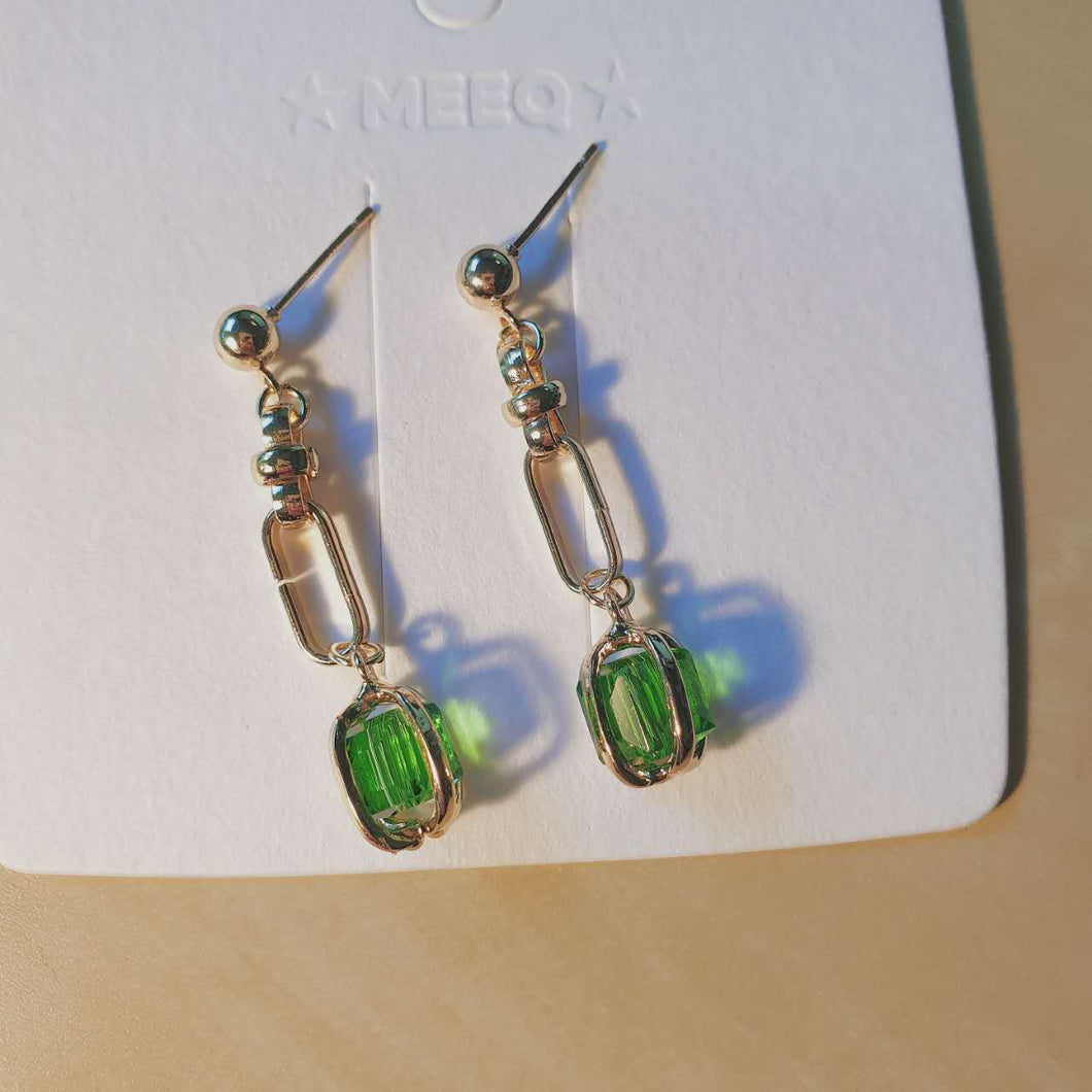 Luninana Earrings - Golden Green Crystal Earrings YX018