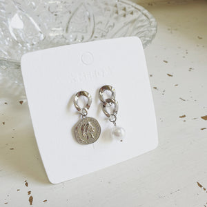 Luninana Earrings - Coin Dangle with Pearl Earrings YBY046