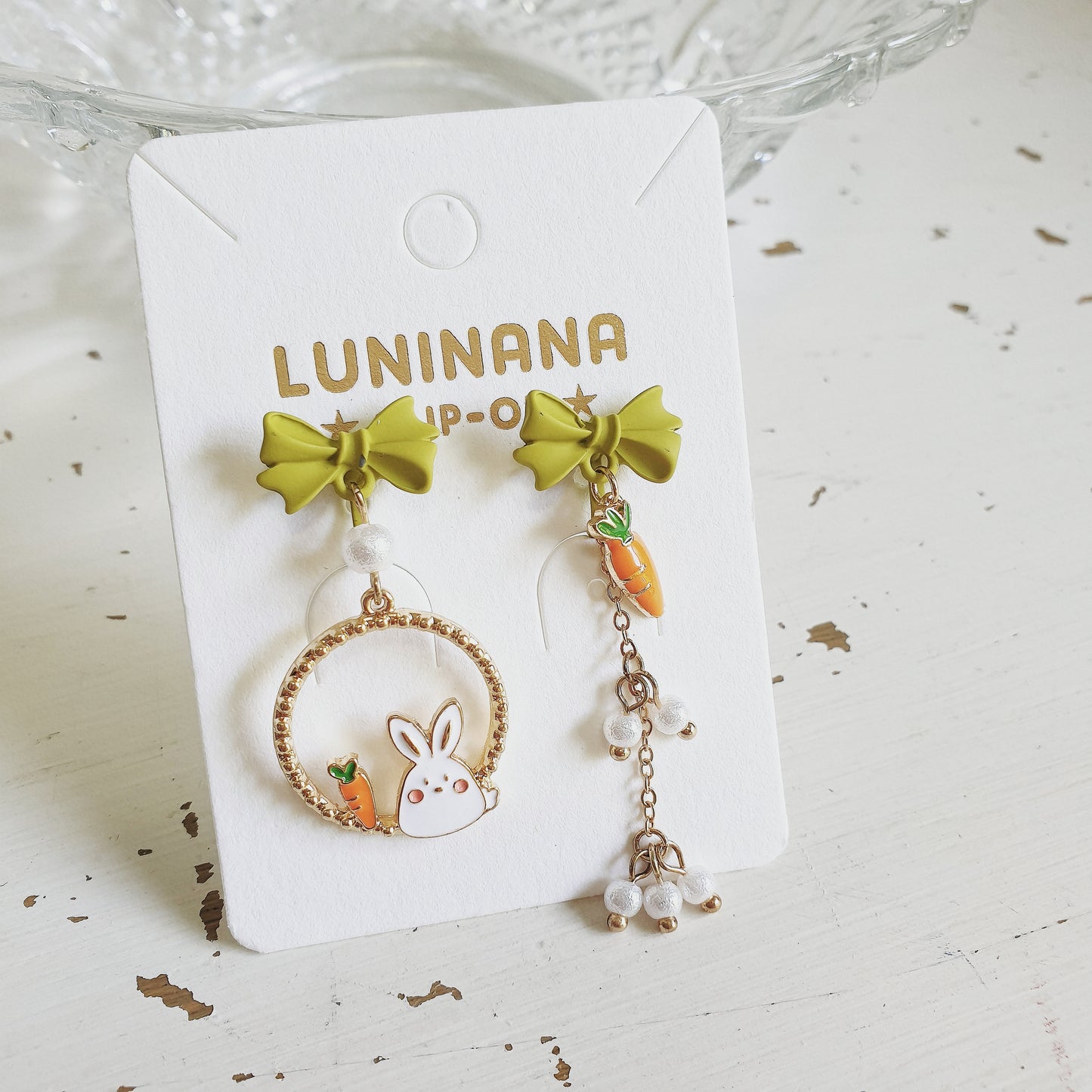 Luninana Clip-on Earrings - Easter Bunny with Carrot Earrings YBY044