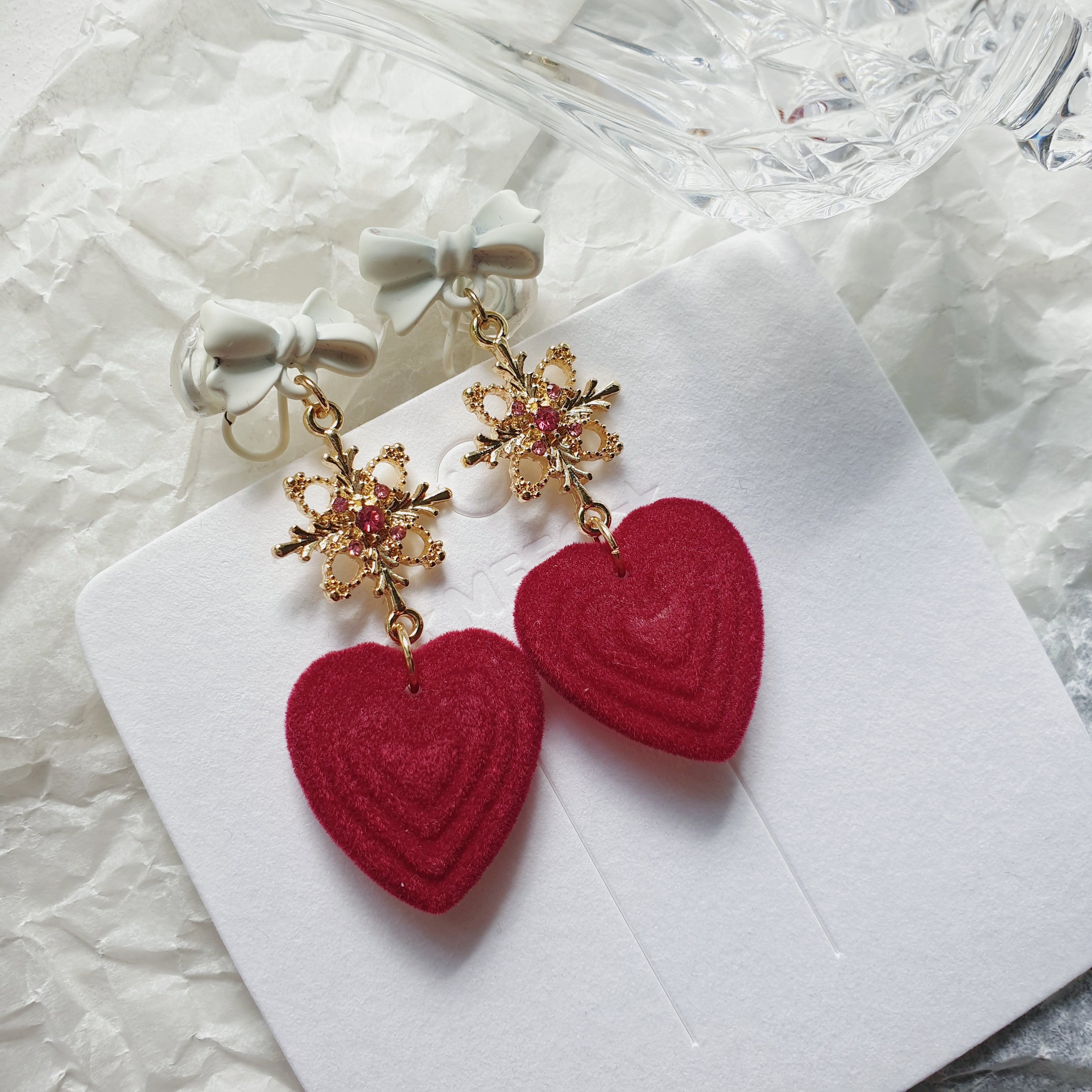 Luninana Clip-on Earrings - Majestic Red Heart Earrings LL011 – MeeQ