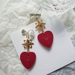 Luninana Clip-on Earrings -  Majestic Red Heart Earrings LL011