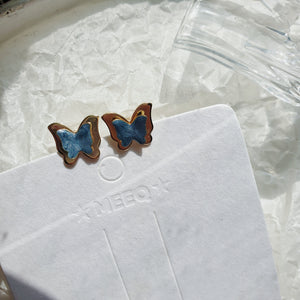 Luninana Clip-on Earrings -  Blue Marble Double Layer Butterly Earrings LL013