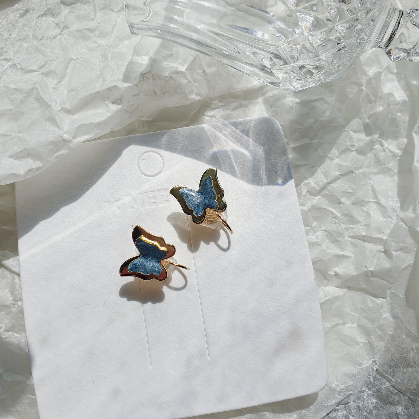 Luninana Clip-on Earrings -  Blue Marble Double Layer Butterly Earrings LL013