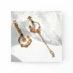 Luninana Clip-on Earrings -  Hanging Moon with Pearl Earrings LL014