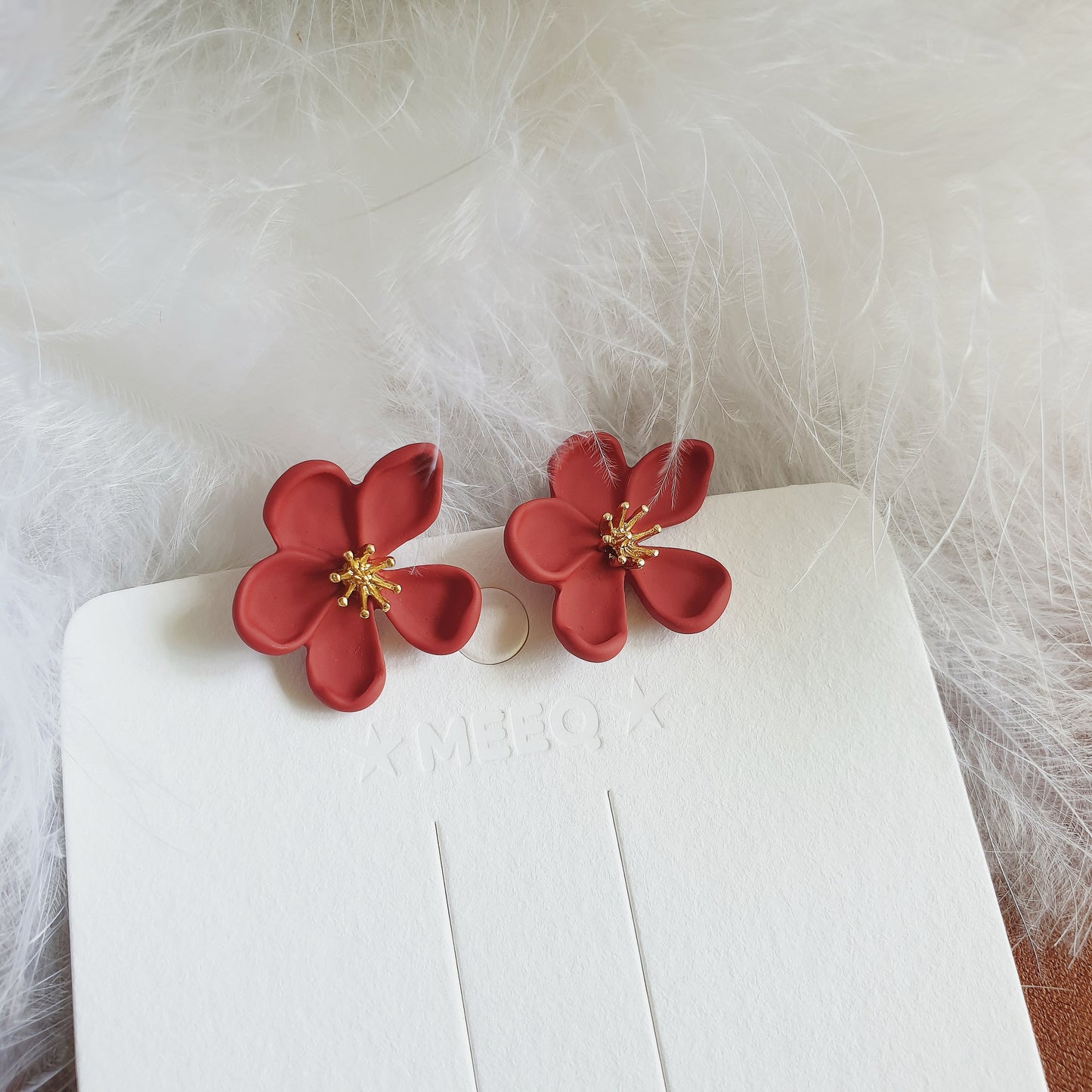 Luninana Clip-on Earrings -  Red Flower with Golden Pistil Earrings LL018