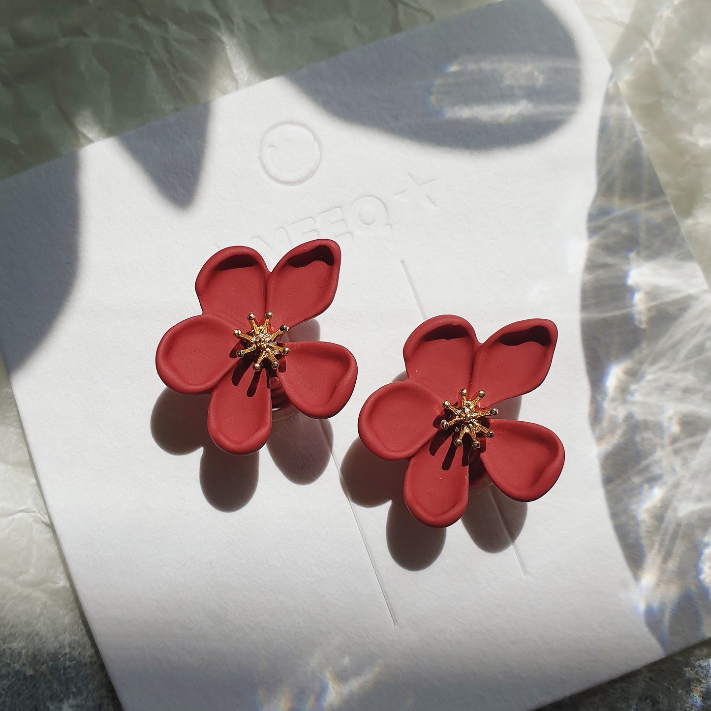 Luninana Clip-on Earrings -  Red Flower with Golden Pistil Earrings LL018