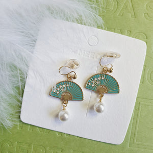 Luninana Clip-on Earrings -  Oriental Blossom Fan Earrings LL023